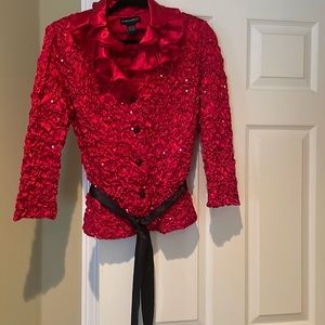 Cachet red jacket-goes great with dress,dress pants, or a skirt. Size medium